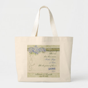 Grand Tote Bag Damassé florale de remous d'hortensia bleu vintage