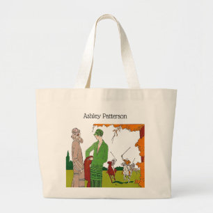 Grand Tote Bag Dames des Années 1920 au Match de Polo Dessin