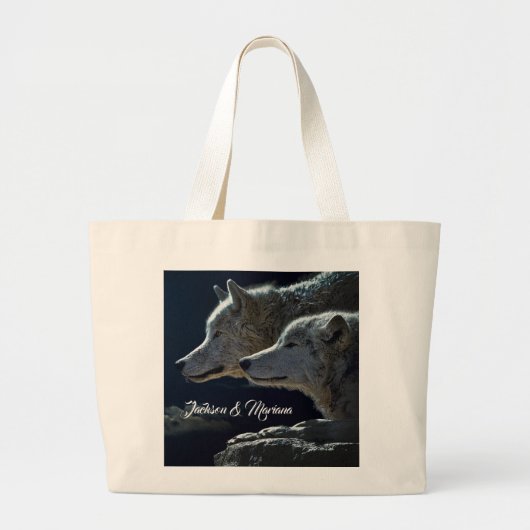Grand Tote Bag De beaux loups gris en pleine nuit (Devant)