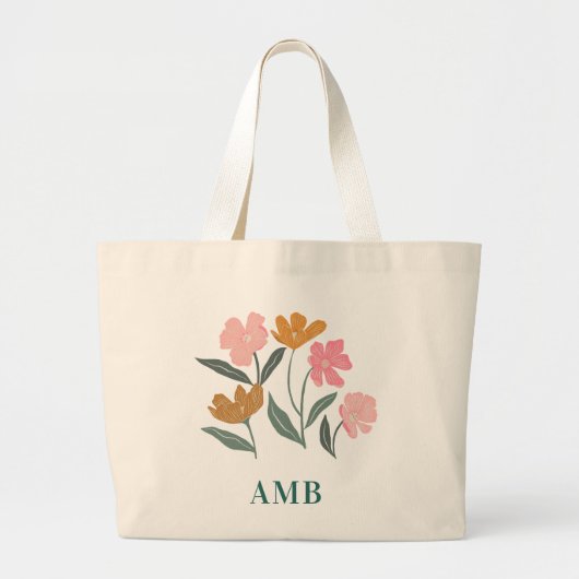 Grand Tote Bag Demoiselle d'honneur à fleurs de monogramme illust (Devant)