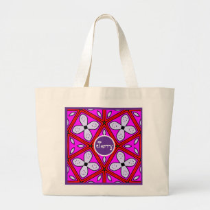 Grand Tote Bag Design géométrique rose, violet et rouge Floral