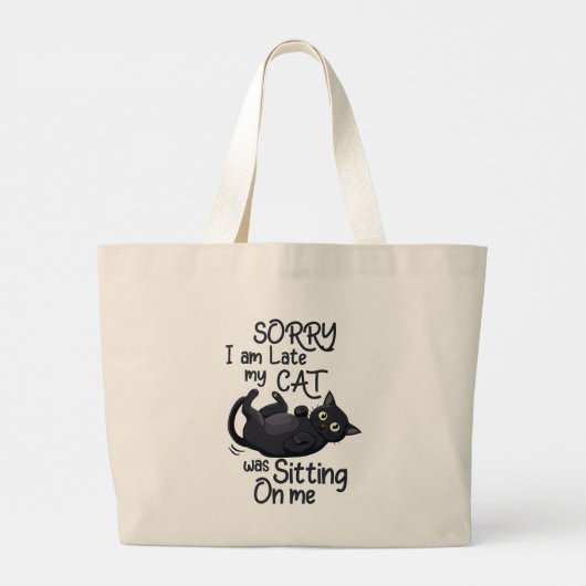 Grand Tote Bag Désolé, je suis en retard - Règles pour chats ! (Dos)