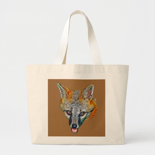 Grand Tote Bag Dessin de Fox gris (Devant)