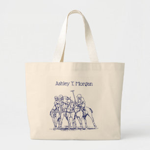 Grand Tote Bag Dessin de match de polo stylisé vintage #1 Bleu