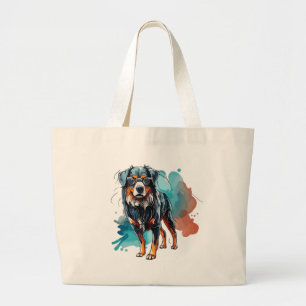 Grand Tote Bag Dessin d'encre de chien bernois dynamique Aquarell