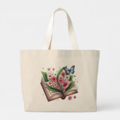 Grand Tote Bag Dessin d'un livre ouvert avec fleur (Dos)