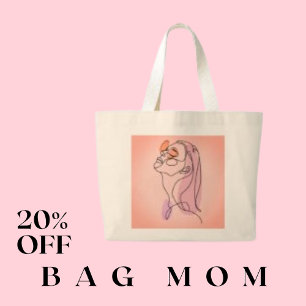 Grand Tote Bag Dessin Visage de la ligne femme