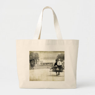 Grand Tote Bag Deux Buggies Amish Sepia Rural Road