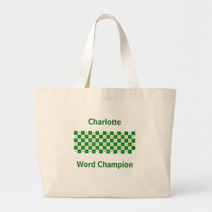 Grand Tote Bag Deux lettres Mots vert et blanc version US