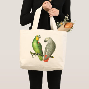 Grand Tote Bag Deux perroquets Vintages colorés sur