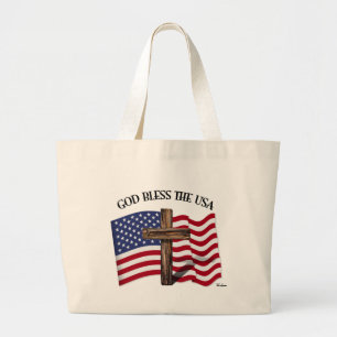 Grand Tote Bag DIEU BÉNISSE LES ÉTATS-UNIS avec une croix robuste