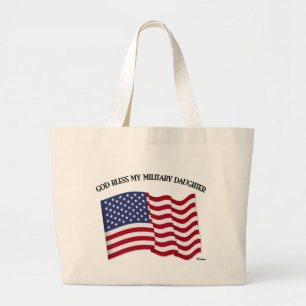 Grand Tote Bag DIEU BÉNISSE MA FILLE MILITAIRE avec le drapeau am