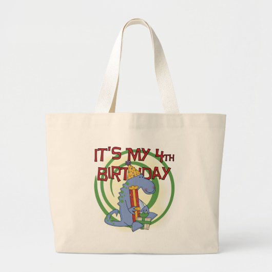 Grand Tote Bag Dinosaur 4e anniversaire T-shirts et cadeaux (Devant)