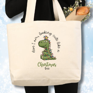 Grand Tote Bag Dinosaure d'arbre de Noël