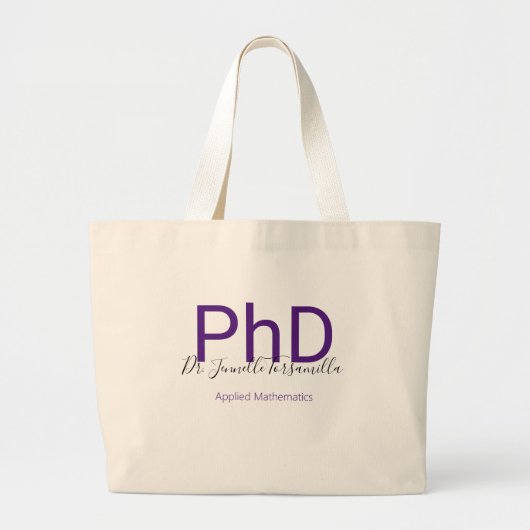 Grand Tote Bag Diplômé Purple Nom du diplôme PhD (Devant)