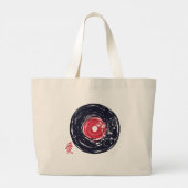 Grand Tote Bag Disque vinyle Retro Grunge avec fleurs de Sakura (Dos)