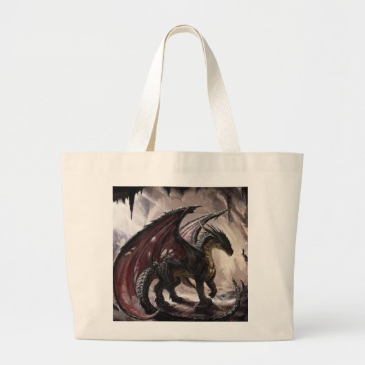 Grand Tote Bag Dragon dans la grotte (Devant)