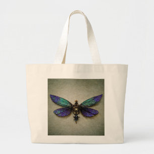 Grand Tote Bag Dragonflies de vapeur bleu vert pourpre