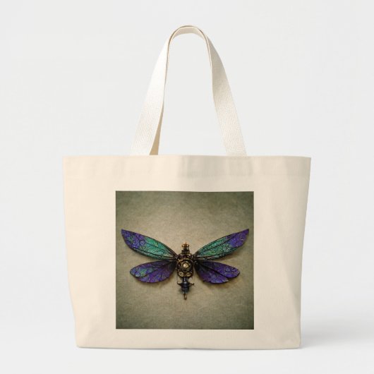 Grand Tote Bag Dragonflies de vapeur bleu vert pourpre (Devant)