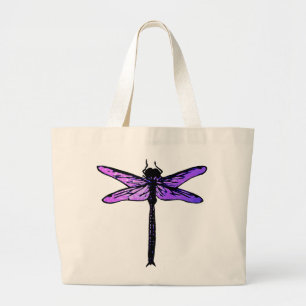 Grand Tote Bag Dragonfly japonaise vintage, améthyste violet