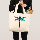 Grand Tote Bag Dragonfly japonaise vintage, bleu turquoise (Devant (produit))