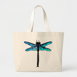 Grand Tote Bag Dragonfly japonaise vintage, bleu turquoise