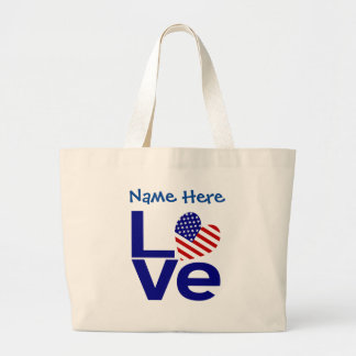 Grand Tote Bag Drapeau d'amour USA en bleu personnalisé