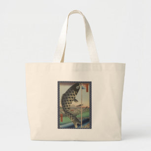 Grand Tote Bag Drapeau de fête du poisson Koi Hiroshige japonais