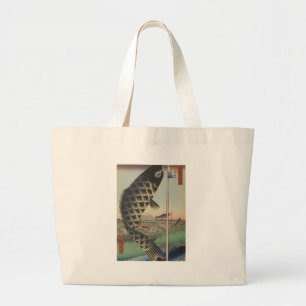 Grand Tote Bag Drapeau de fête du poisson Koi Hiroshige japonais