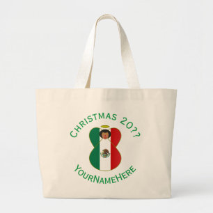 Grand Tote Bag Drapeau de Noël ange mexicain personnalisé