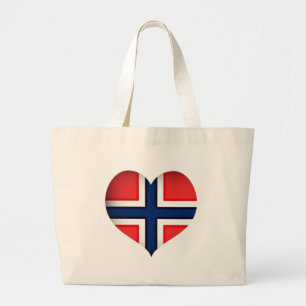 Grand Tote Bag Drapeau de Norvège en forme de cœur