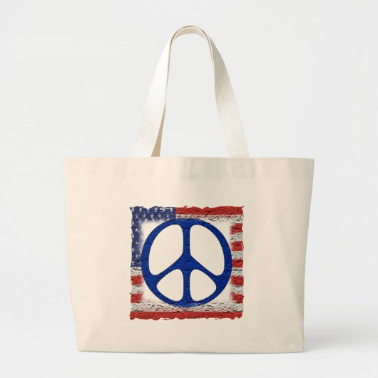 Grand Tote Bag Drapeau déchiré en lambeaux de paix (Devant)