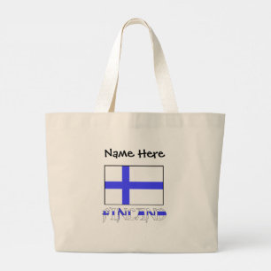 Grand Tote Bag Drapeau finlandais et finlandais Personnalisé