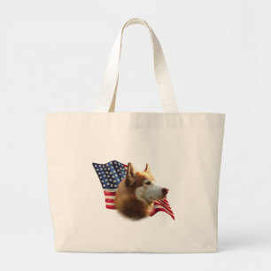 Grand Tote Bag Drapeau rouge sibérien Husky