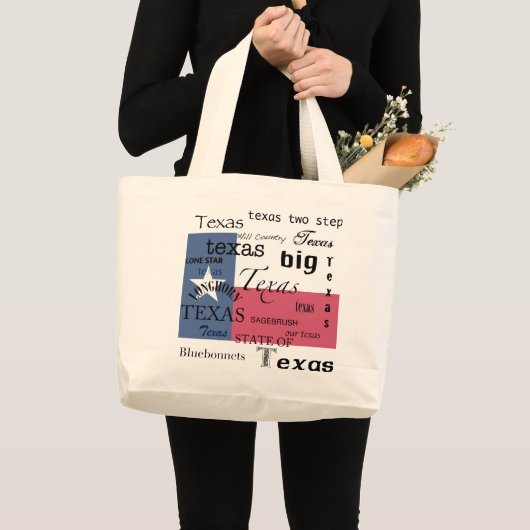 Grand Tote Bag Drapeau Texas Word-Cloud avec Texas (Devant (produit))