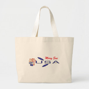 Grand Tote Bag Drapeau USA Rose sur le côté Rouge Personnalisé
