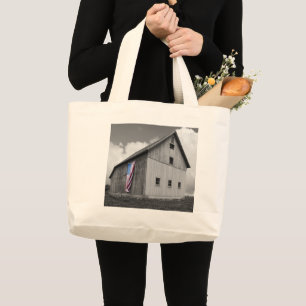 Grand Tote Bag Drapeaux de nos agriculteurs - Grange avec drapeau