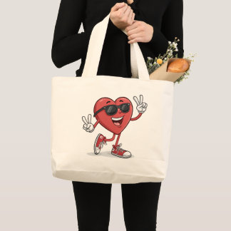 Grand Tote Bag Drôle Cartoon Coeur avec lunettes de soleil Access