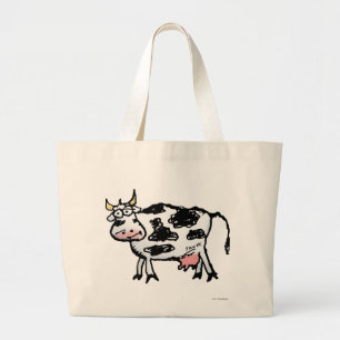 Grand Tote Bag Drôle Cartoon de vache noir et blanc