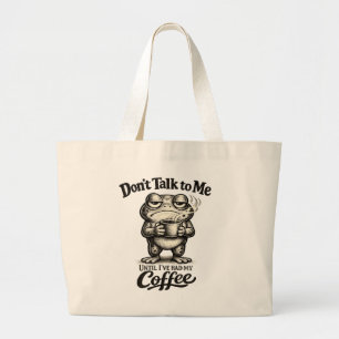 Grand Tote Bag Drôle Grenouille Grognon Buvant du Café