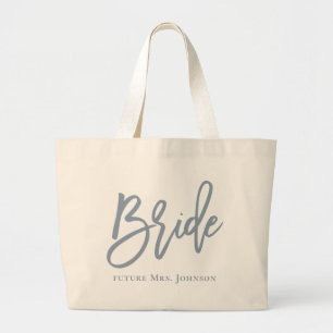Grand Tote Bag Dusty Blue Bride Script