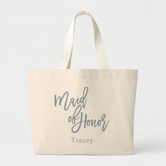 Grand Tote Bag Dusty Blue Demoiselle d'Honneur Écriture Script (Devant)