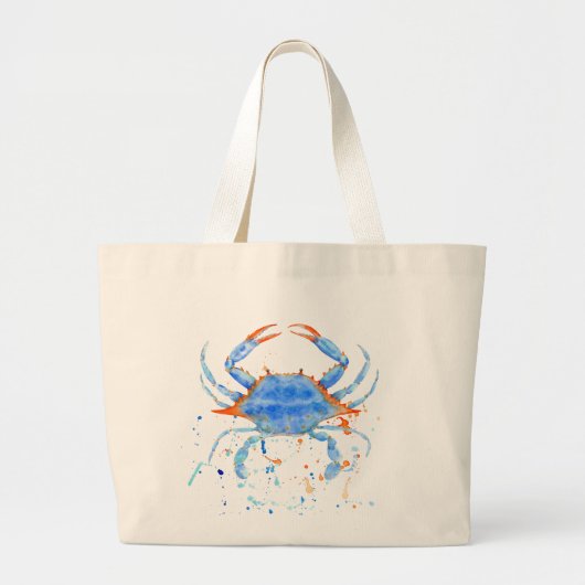 Grand Tote Bag Éclaboussure de peinture de crabe bleu d'aquarelle (Devant)