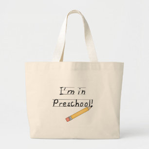 Grand Tote Bag École maternelle rayée de papier et de crayon