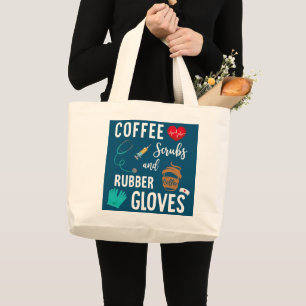 Grand Tote Bag Écrans De Café Et Gants En Caoutchouc Infirmièr