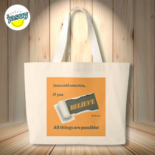 Grand Tote Bag Écriture Inspirationnelle Croyez Mark 9:23 Orange