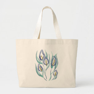 Grand Tote Bag Élégance Abstraite : Aquarelle Violet Lys Calla
