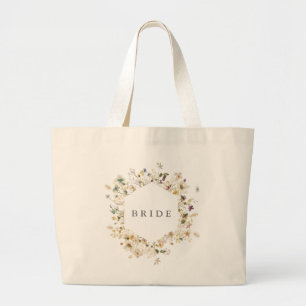 Grand Tote Bag Élégant Fleur sauvage séché Pampas Bride Mariage
