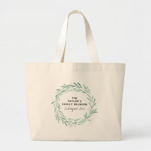 Grand Tote Bag Elégant Foliage Famille Réunion Aquarelle Wreath