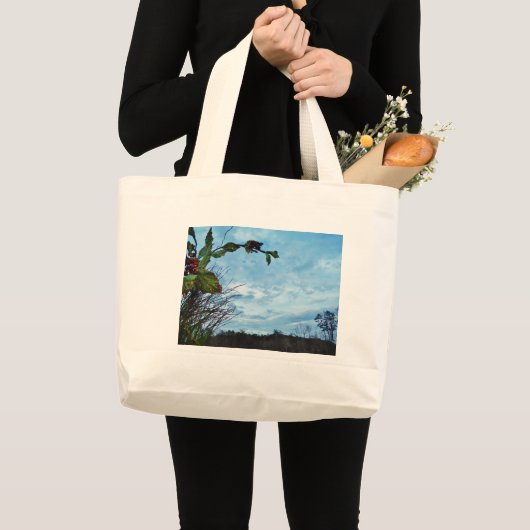 Grand Tote Bag Élégant Noël Holly, ciel bleu (Devant (produit))